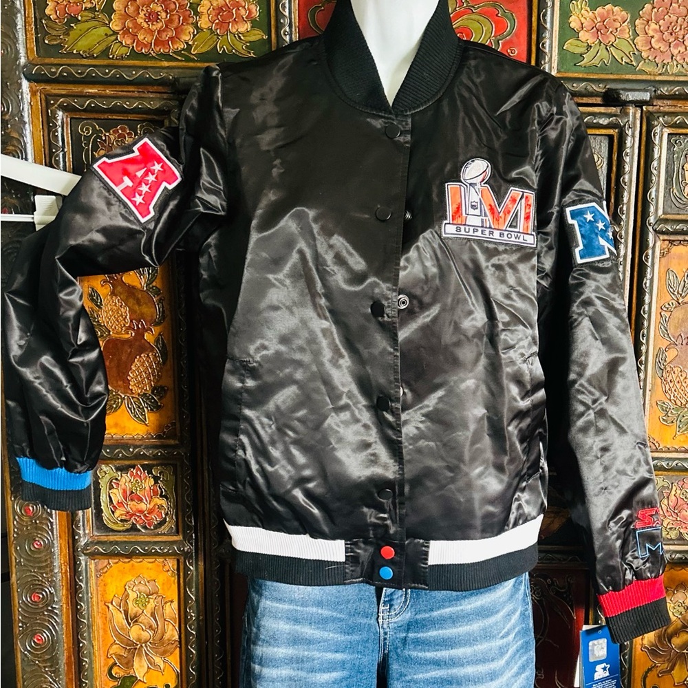 Starter Super Bowl Black Satin Jacket LVI 56